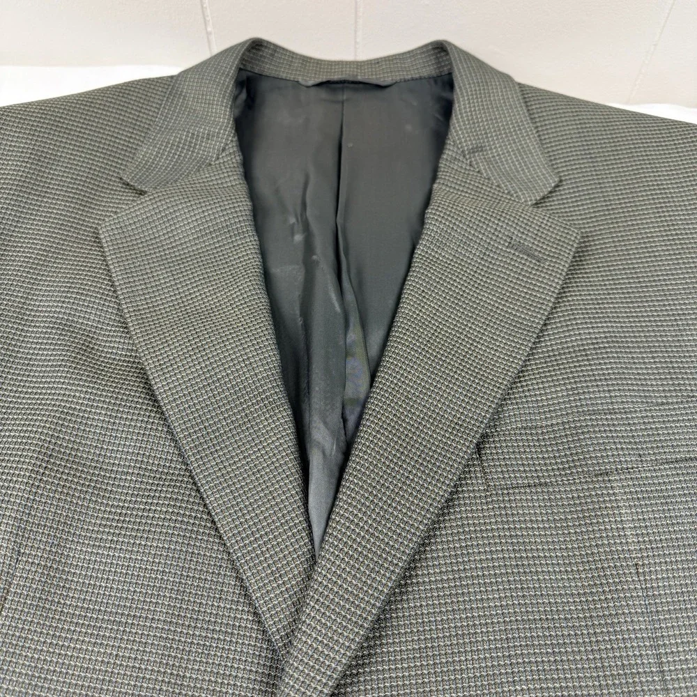 Vintage Hickey Freeman Canterbury Silk Wool Mini Houndstooth Blazer 44XL USA